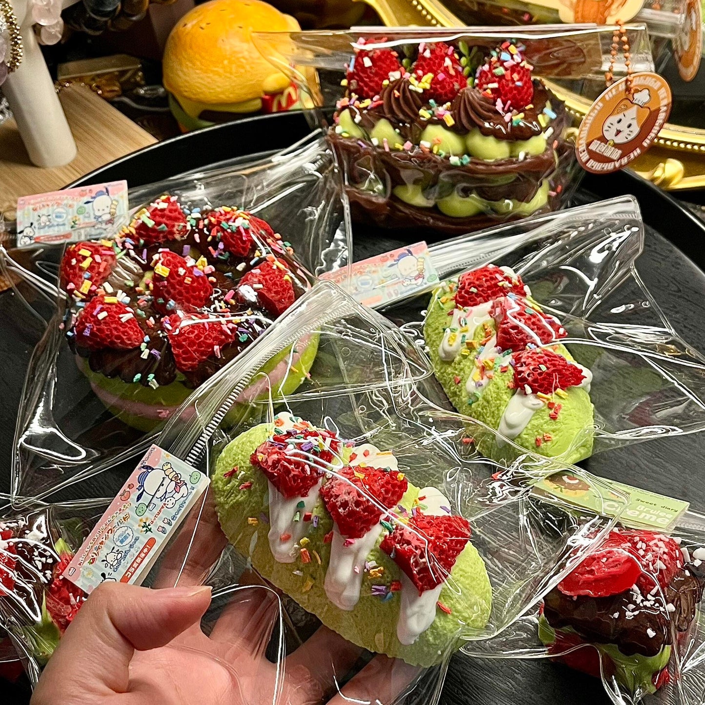 Matcha & Strawberry Baguette Stress Relief Squeeze Slow-Rising Squishy Toy