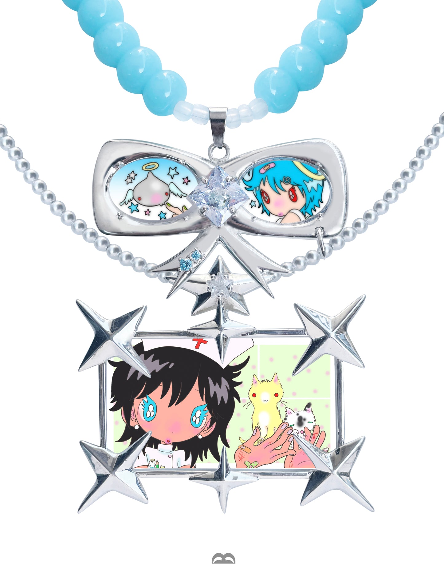 TakeaBreak Angel Costume Series Cute Ribbon Beads Thick Silver Plated Necklace