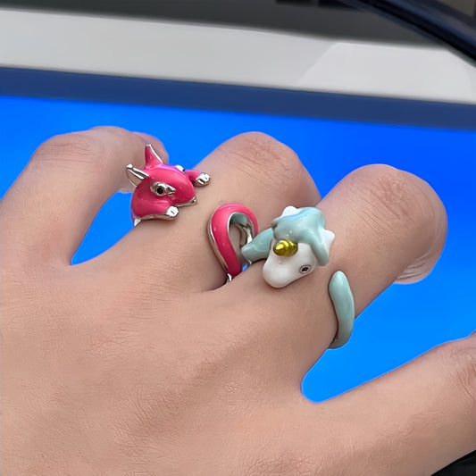 Pokémon-Style Charmander/Unicorn Drip-Glaze Adjustable Ring
