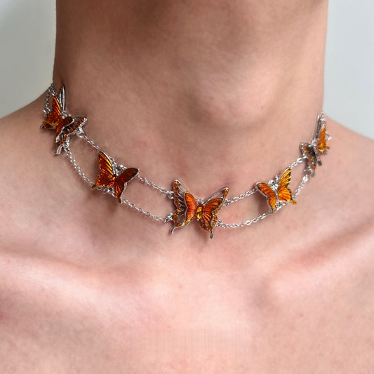 Cicada Wing & Butterfly Layered Necklace Featuring Maillard Style