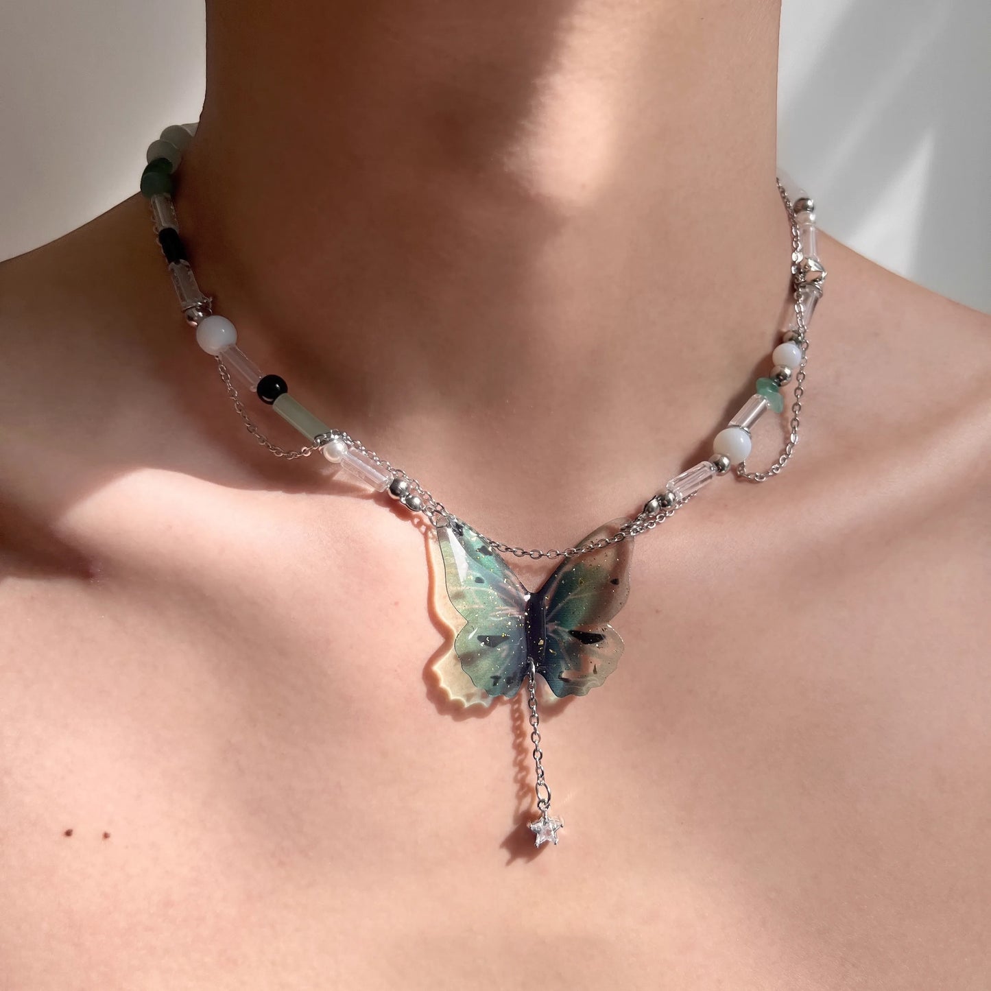 Butterfly Fringe Bamboo Joint Double-Layer Necklace