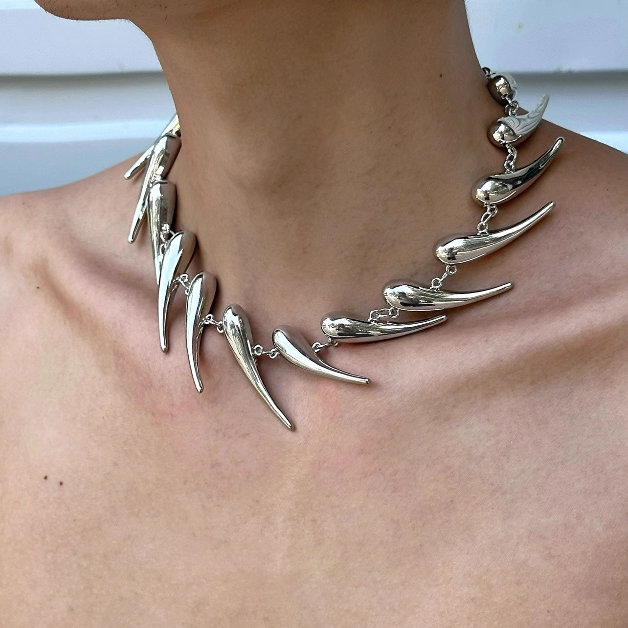 Geometric Silver Thorn Alien Necklace