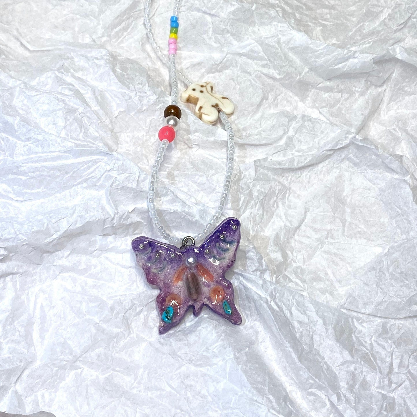【Oil-Painted Butterfly Dream Pendant】D Handmade Polymer Clay Necklace