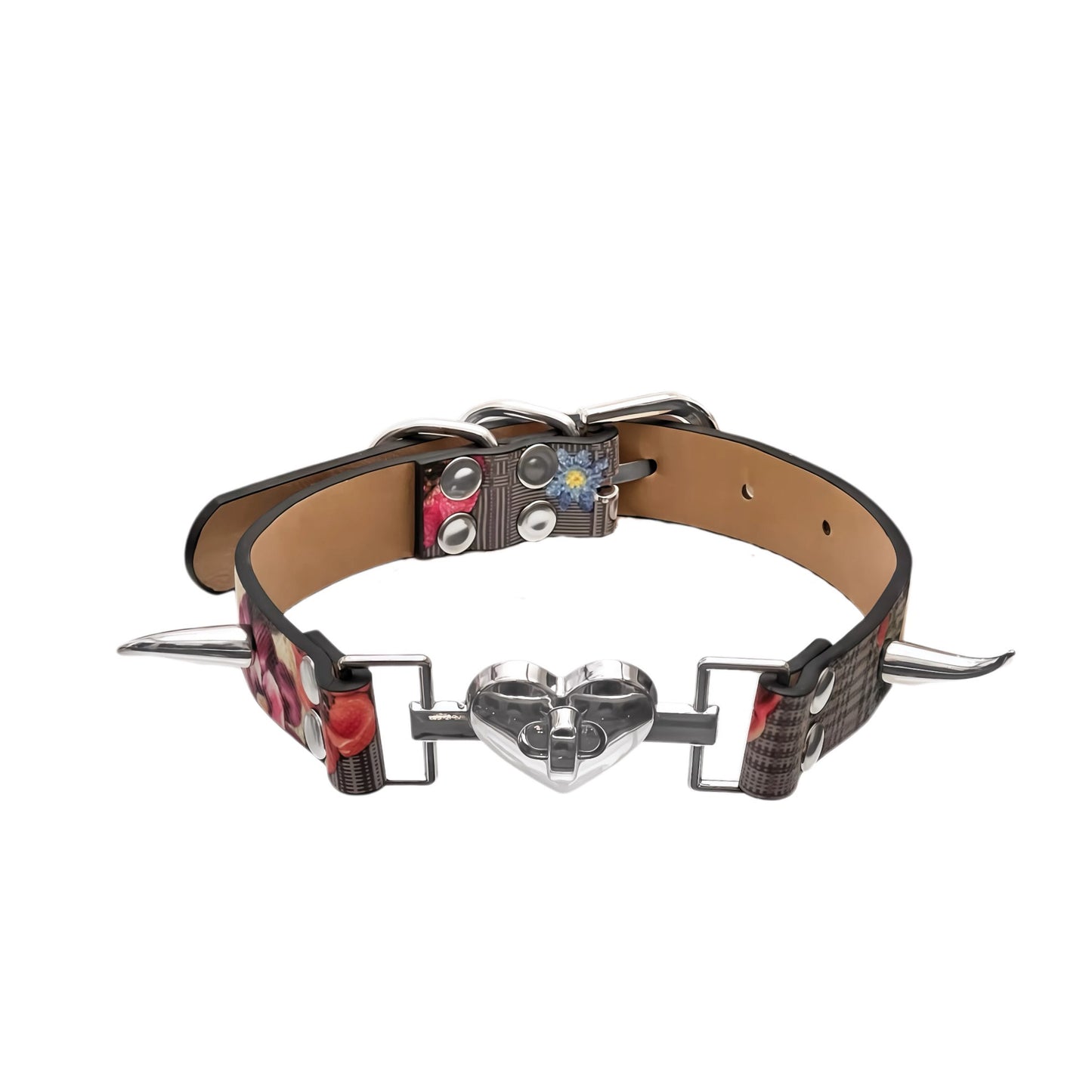 Heart Lock Grid Pattern Rivet Collar