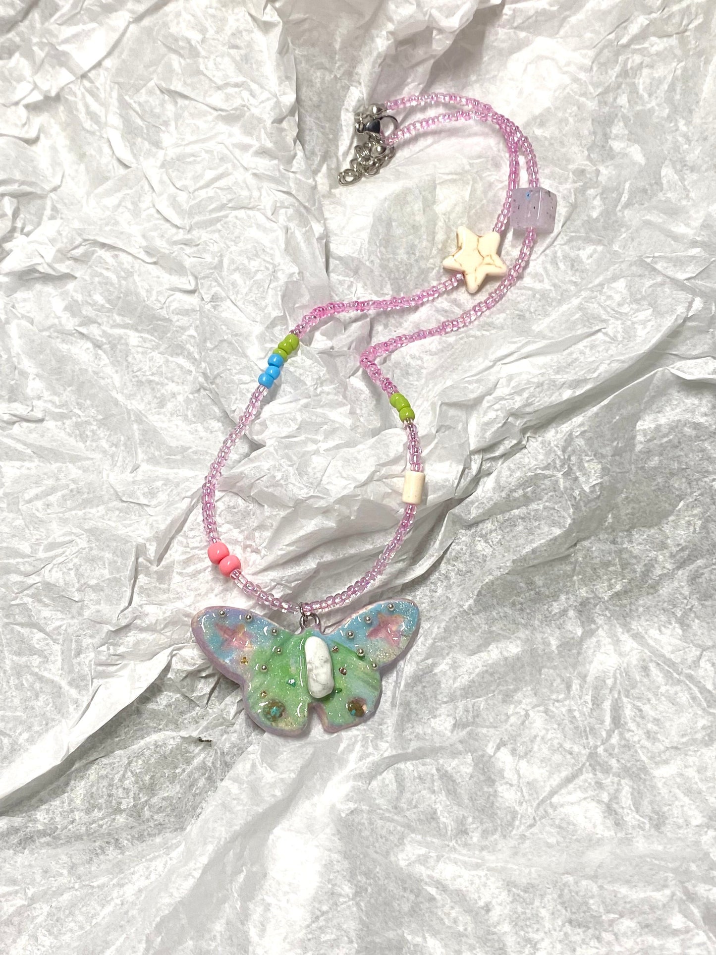 【Oil-Painted Butterfly Dream Pendant】A Handmade Polymer Clay Necklace