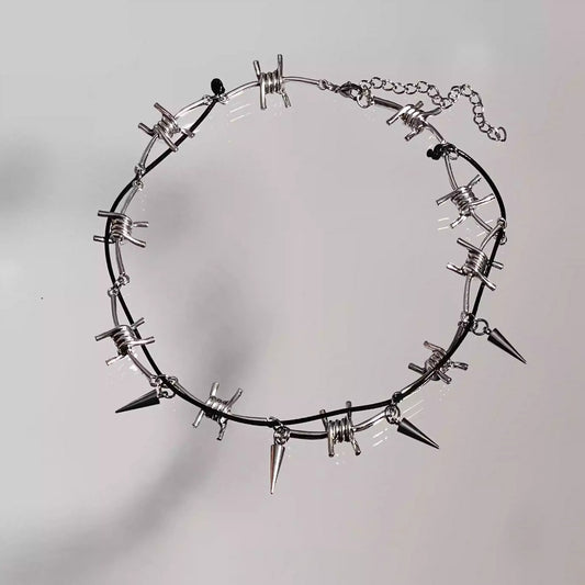 Thorn Wrapped Punk Rivet Collar Necklace