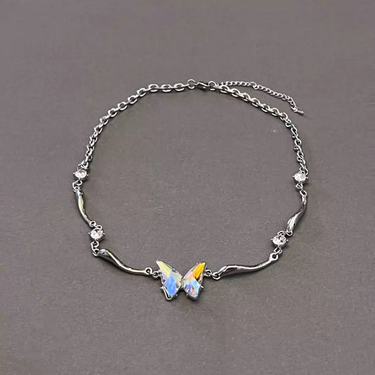 Gradient Butterfly Metal Irregular Necklace