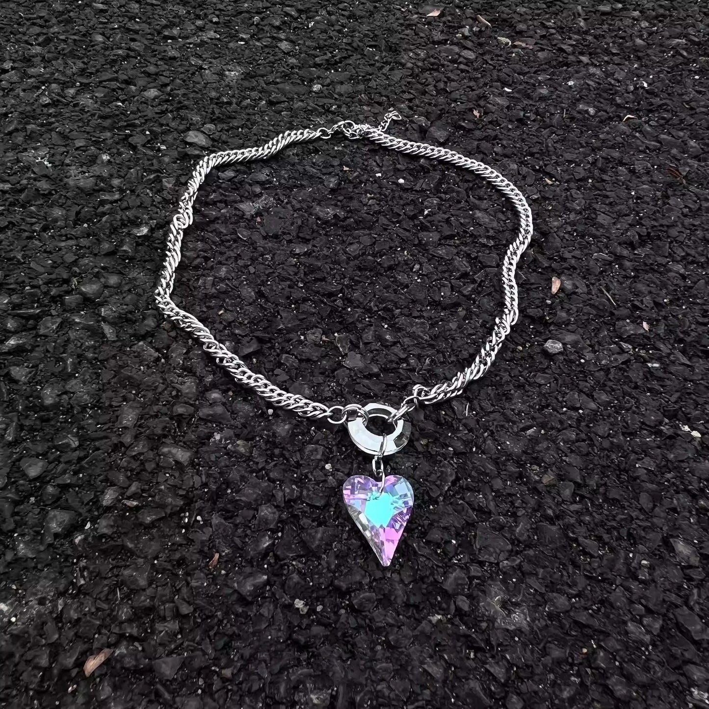 Heart Purple Gemstone Pendant Circle Necklace