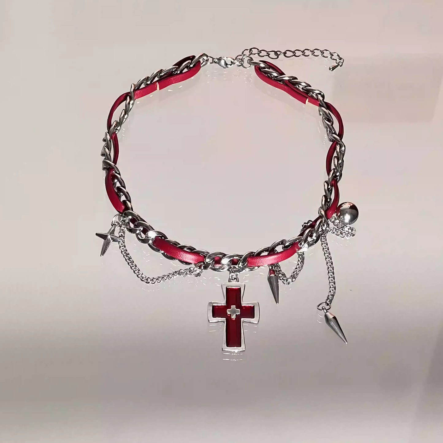 Dark Cross Rivet Scarlet Necklace