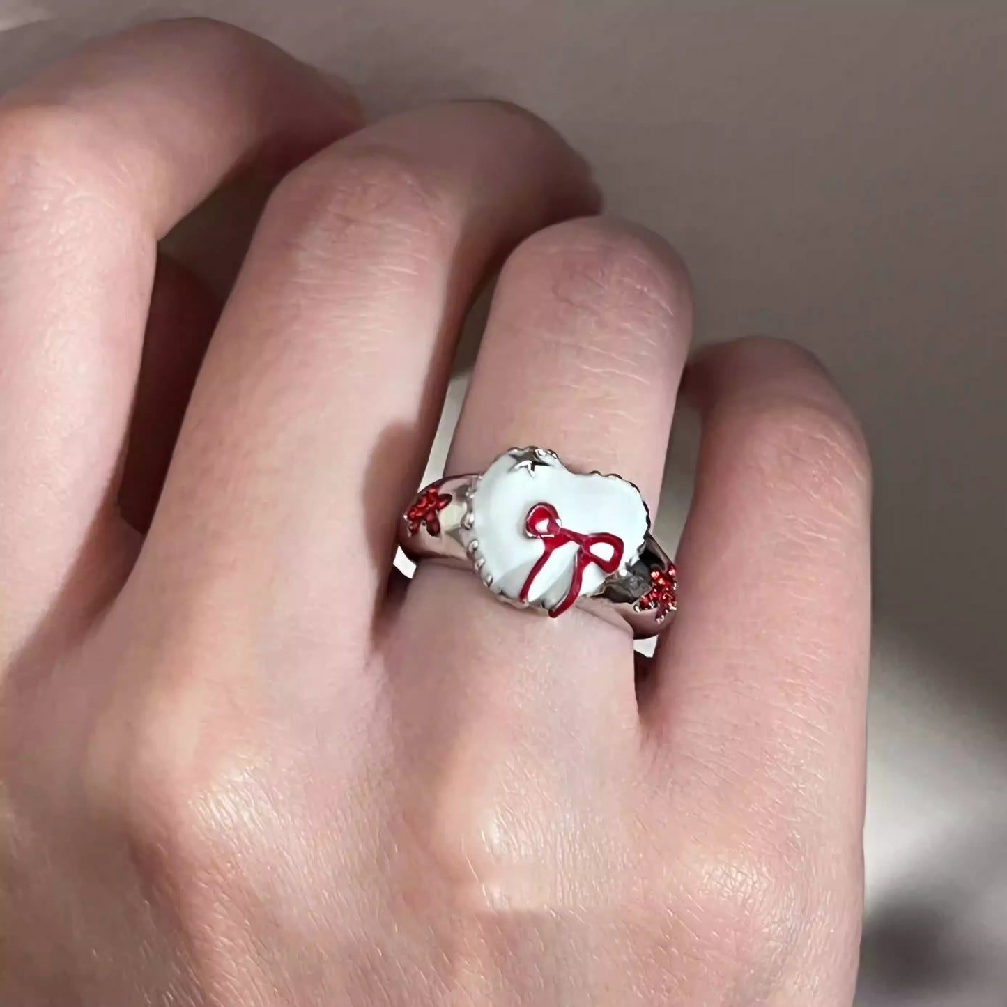 Vintage Heart Bowknot Open Ring