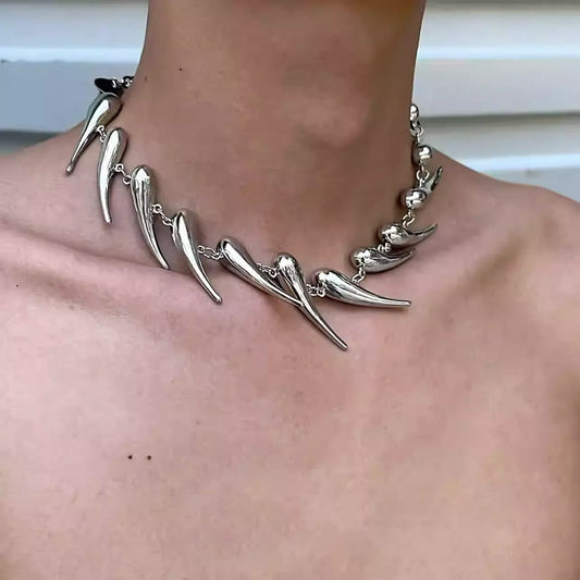 Geometric Silver Thorn Alien Necklace