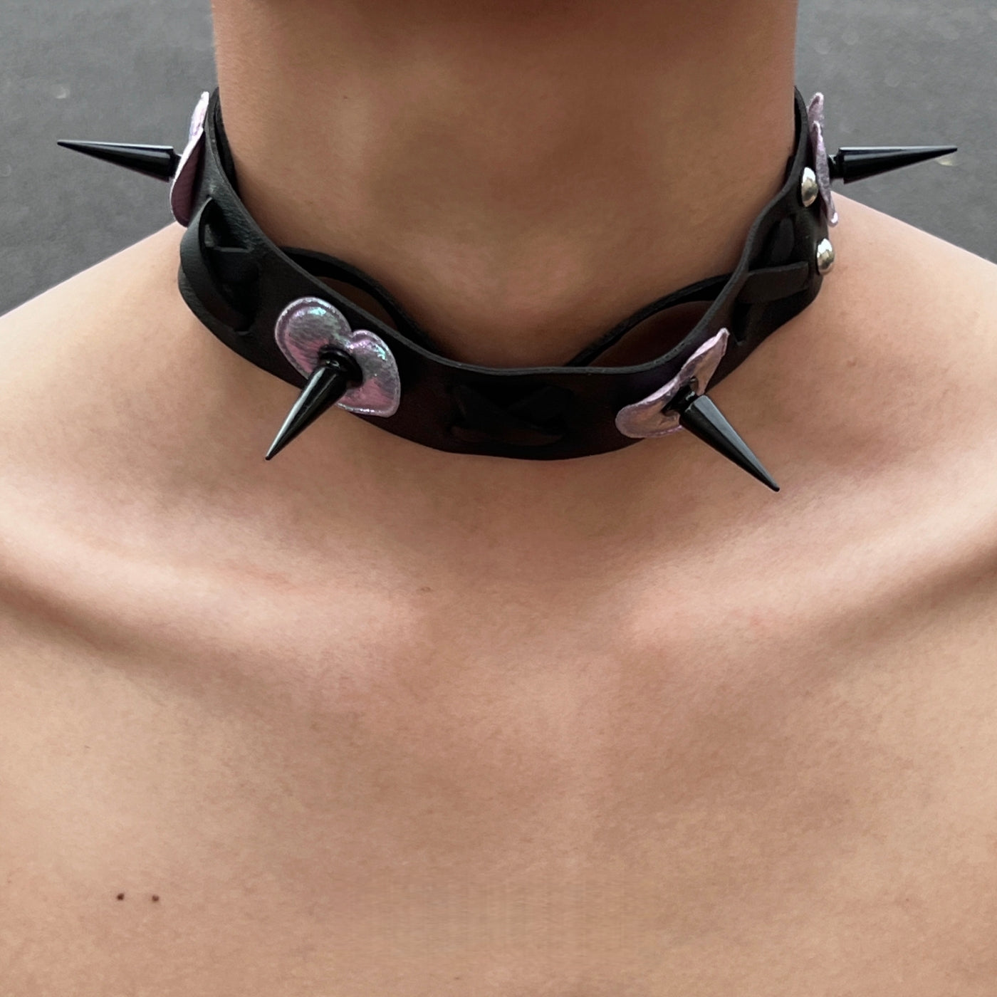 Purple/Black Lace-Up Rivet Choker