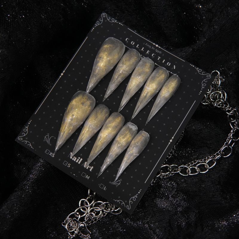 Dragon Claw Gold Foil Blush Handmade Press On Nail Set