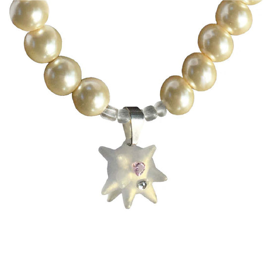 Take a Break - Studded Glass Pearl Pink Zircon Necklace