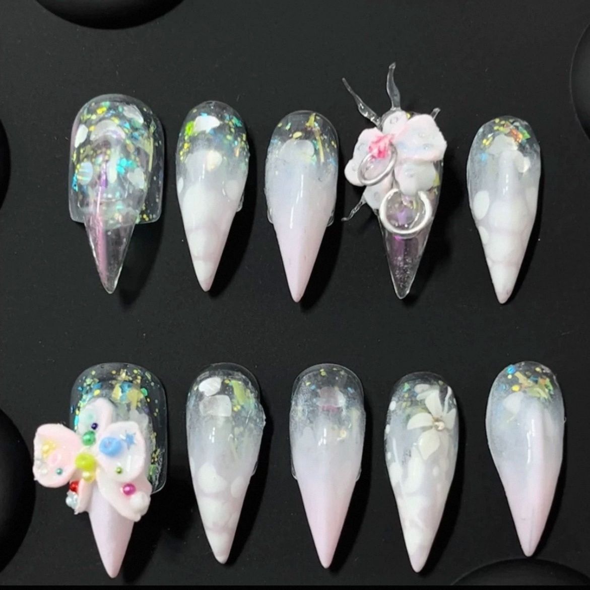 Dragon Claw Hand-Carved 3D Flower Handmade Press On Nail Set