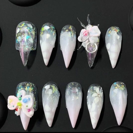 Dragon Claw Hand-Carved 3D Flower Handmade Press On Nail Set