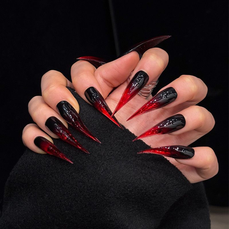 Red Black Dragon Claw Gothic Ombre Handmade Press On Nail Set