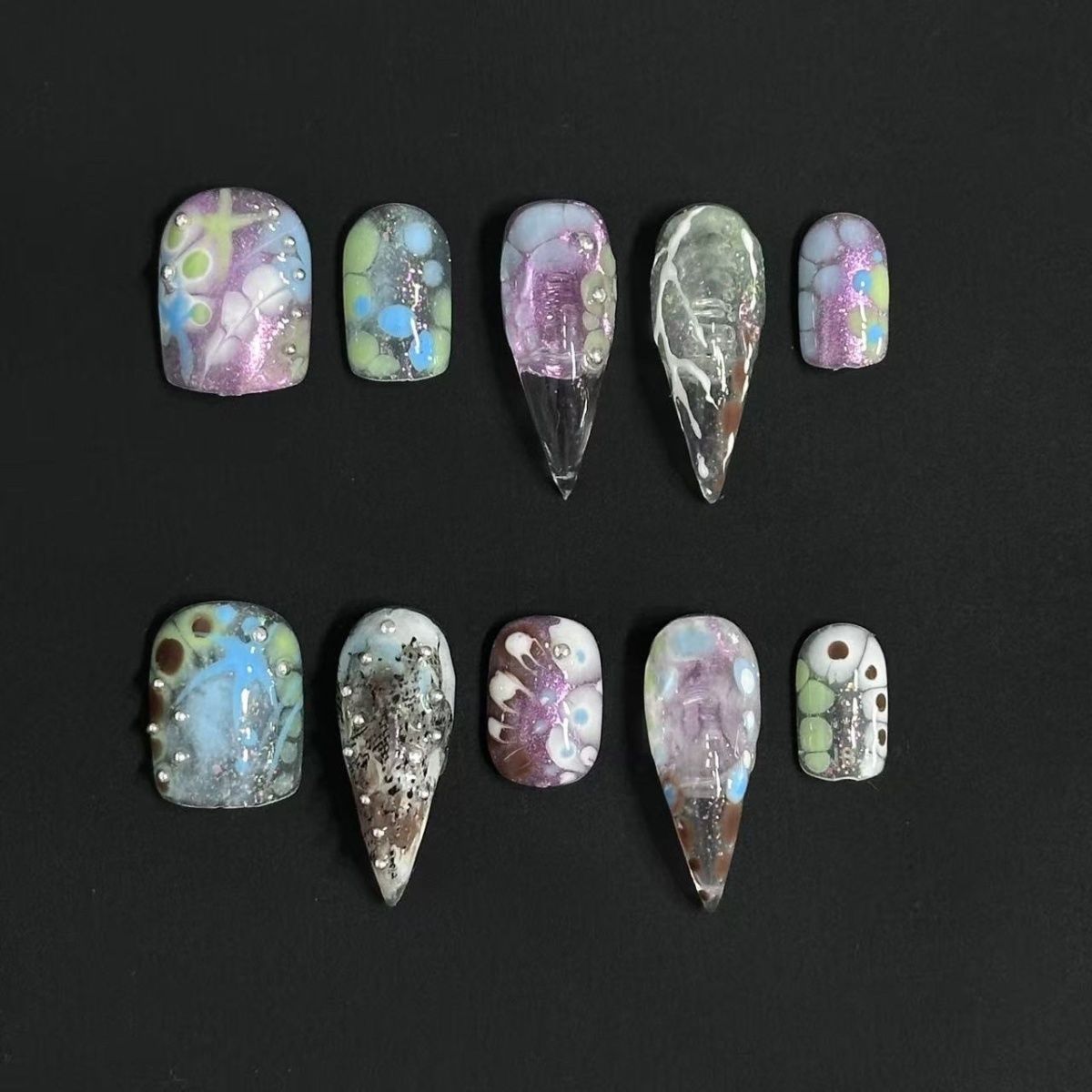 Mixed-Length Mixed-Shape Dragon Claw Dopamine Handmade Press On Nail Set