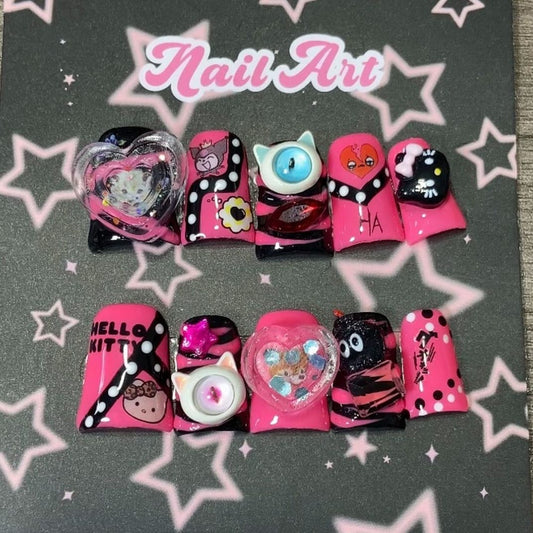 Hot Pink Duck Bill Y2K Baddie Handmade Press On Nail Set