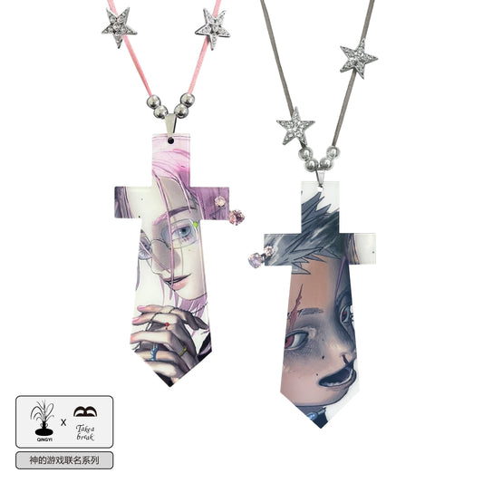 Take a break Double-sided acrylic star-effect suede long chain necklace