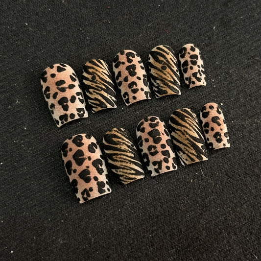Medium Square Leopard Tiger Y2K Riot Handmade Press On Nail Set