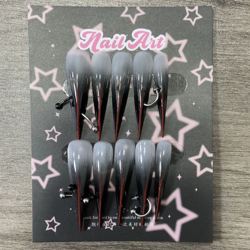 White Black Red Ombre Dragon Claw Studded Handmade Press On Nail Set