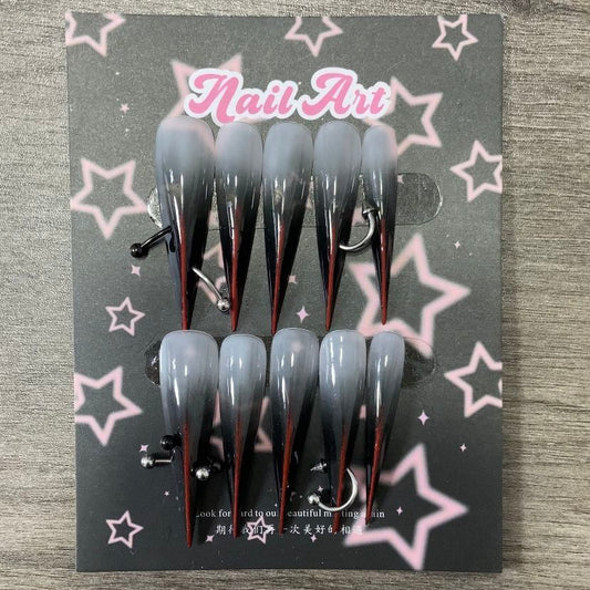 White Black Red Ombre Dragon Claw Studded Handmade Press On Nail Set