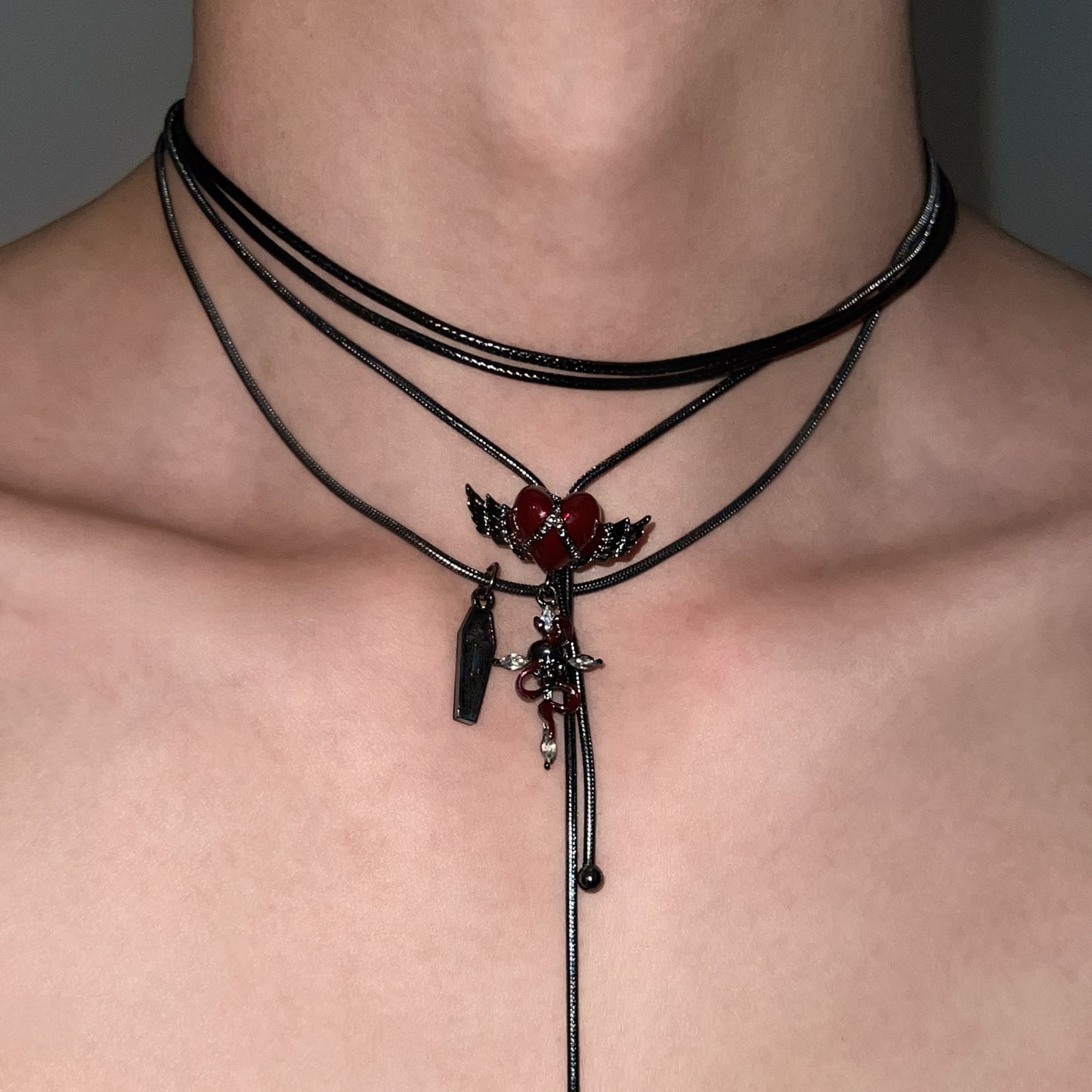Multi-layer Dark Cross Heart Necklace