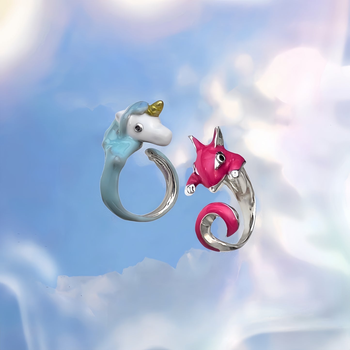 Pokémon-Style Charmander/Unicorn Drip-Glaze Adjustable Ring
