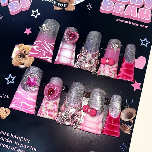 Long Duck Pink Gummy Claw Handmade Press On Nail Set