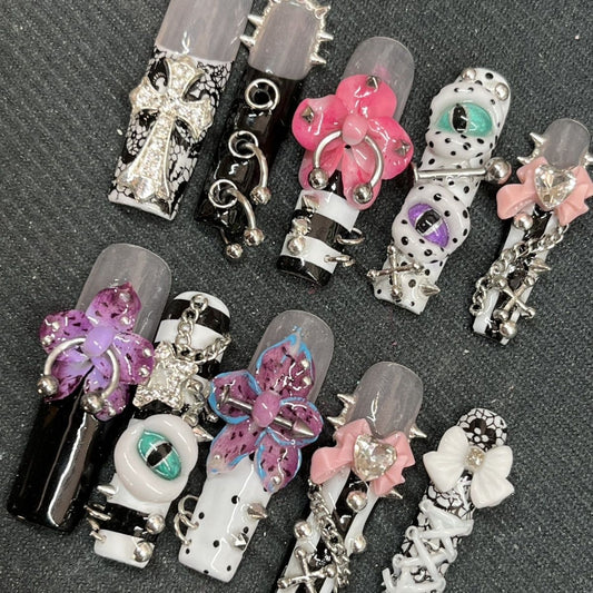 Long Tube Sub Fetish Handmade Press On Nail Set