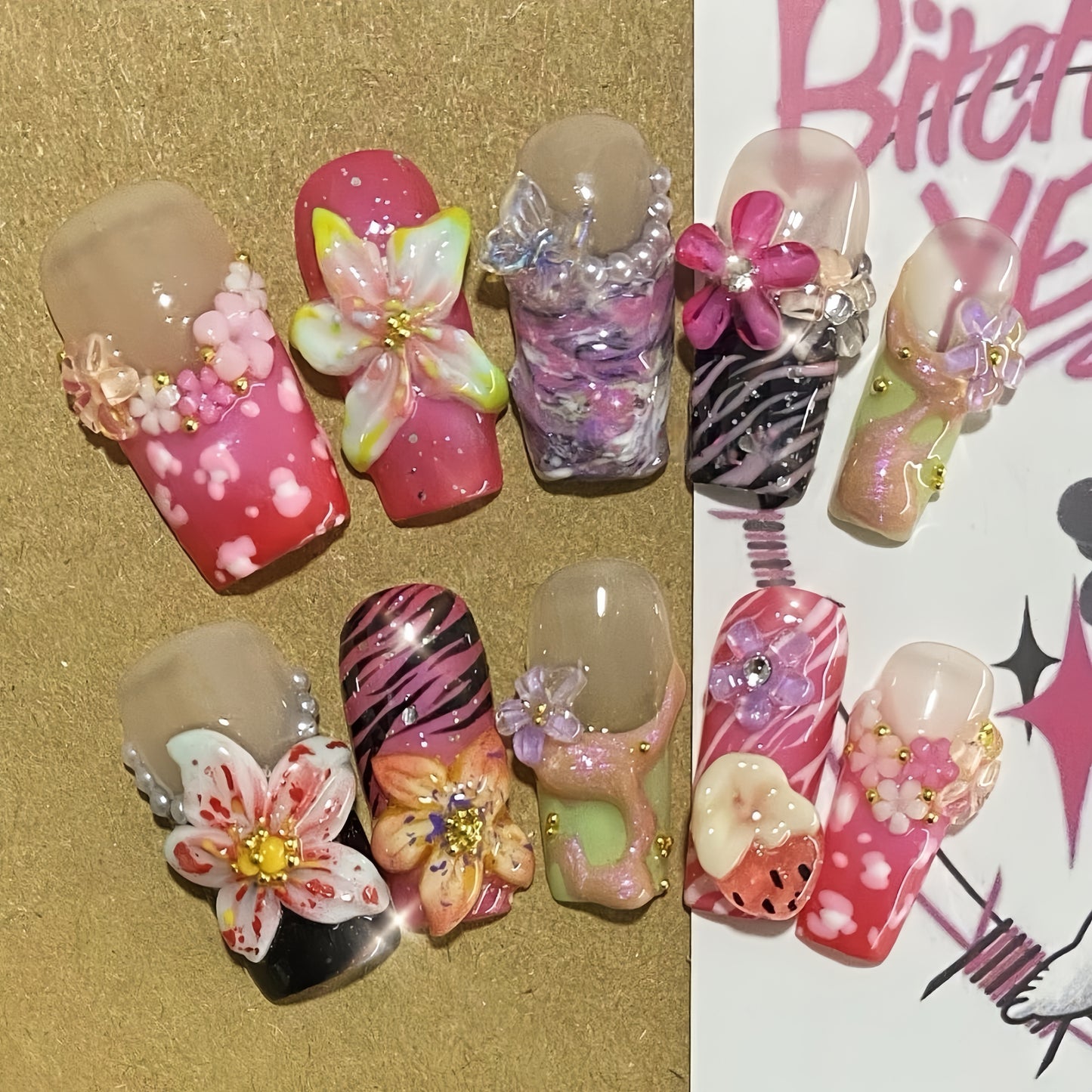 Medium Coffin Extreme Orchid Handmade Press On Nail Set