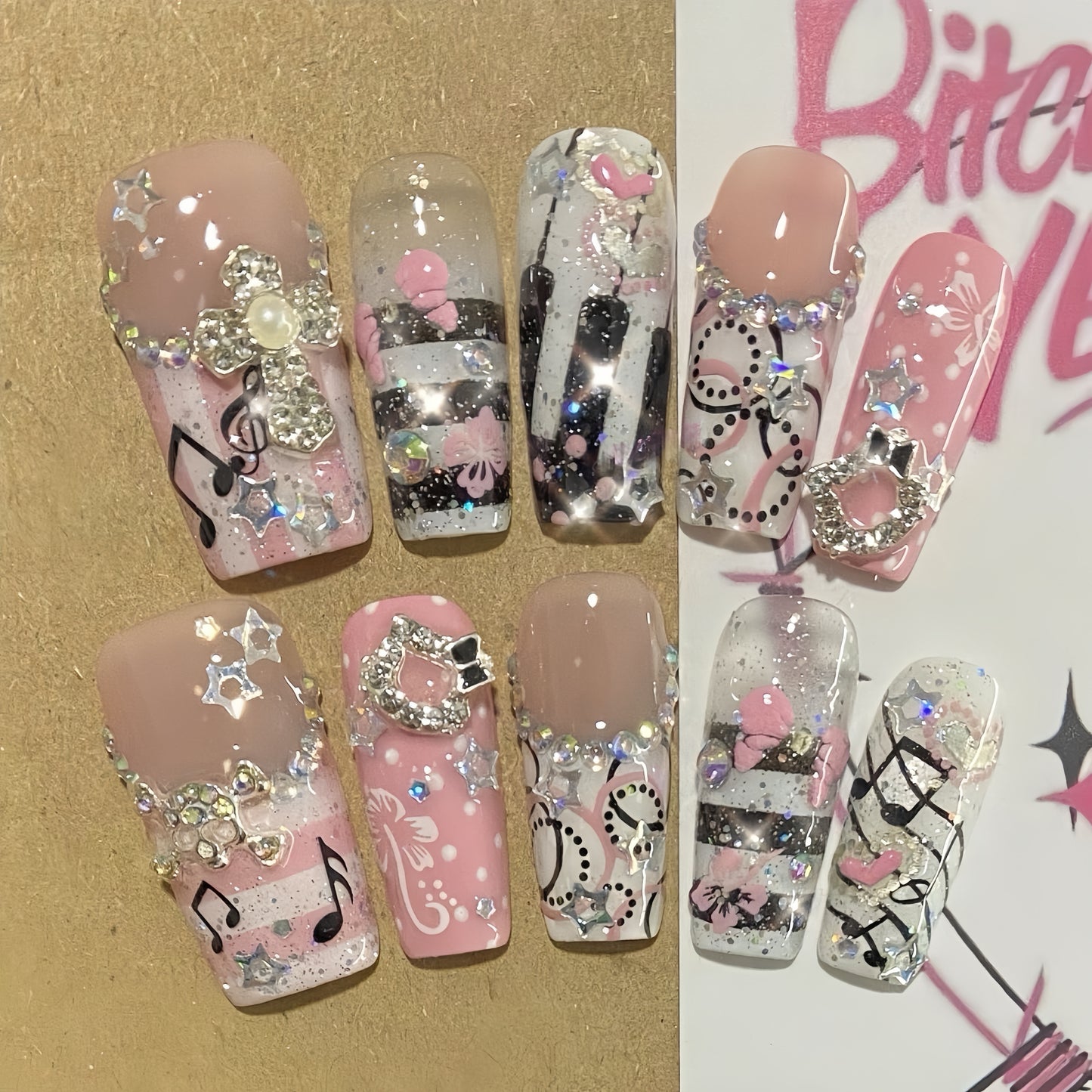 Medium Coffin Bouncing Note Handmade Press On Nail Set