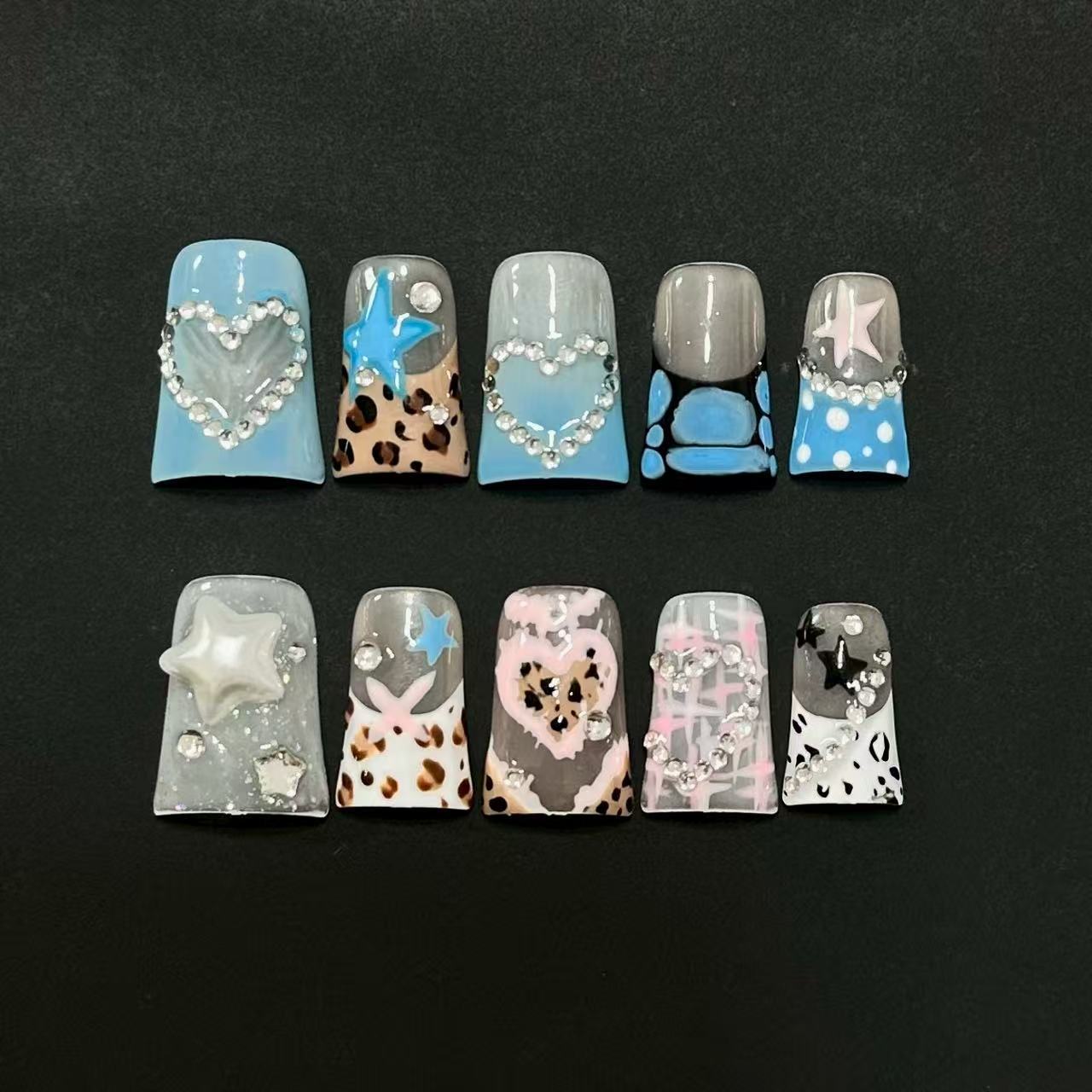 Duck Bill Star Leopard French Tips Handmade Press On Nail Set