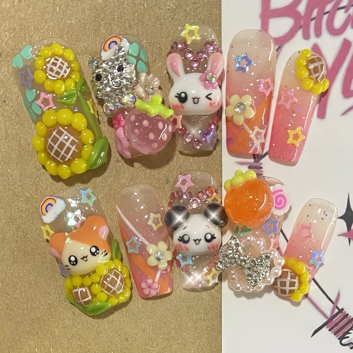 Long Coffin Hamtaro Y2K Diary Handmade Press On Nail Set
