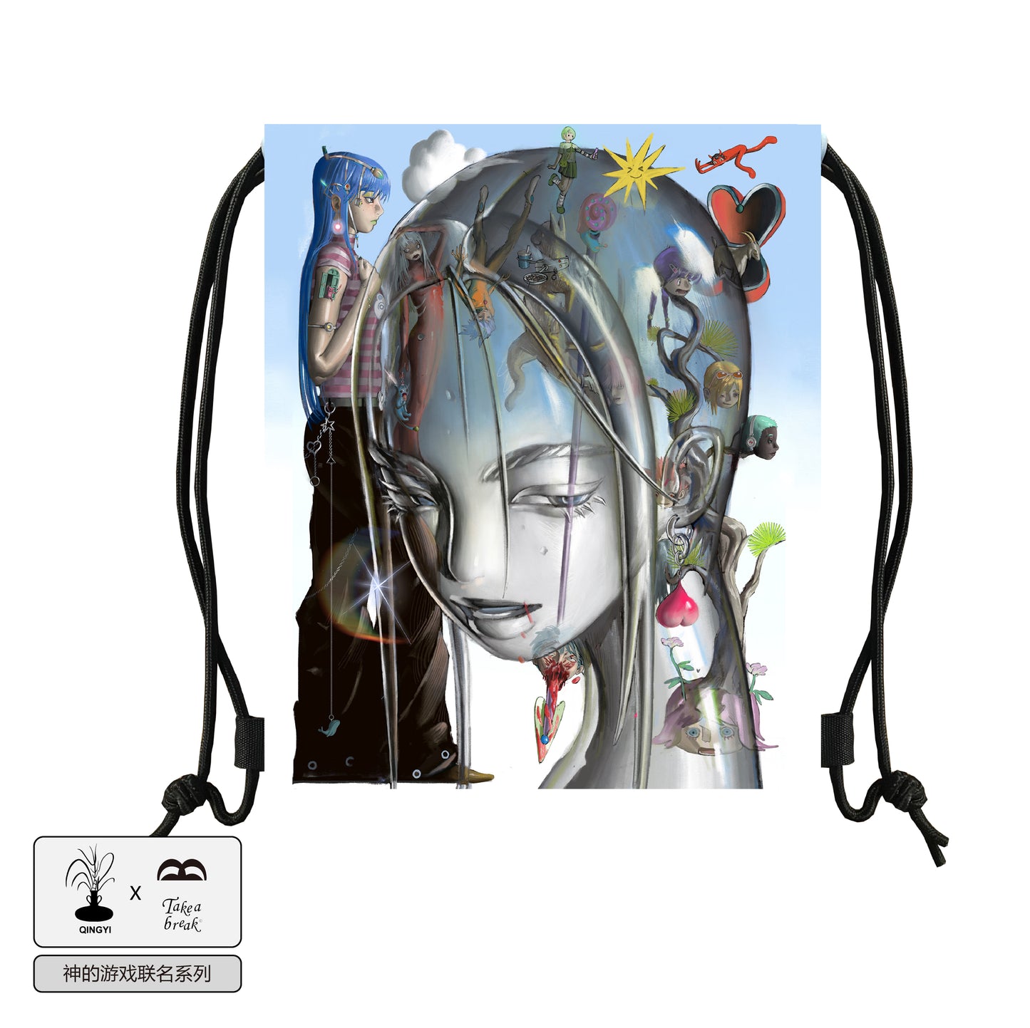 Take a Break Double-sided Waterproof Thick Canvas Sports Drawstring Bag