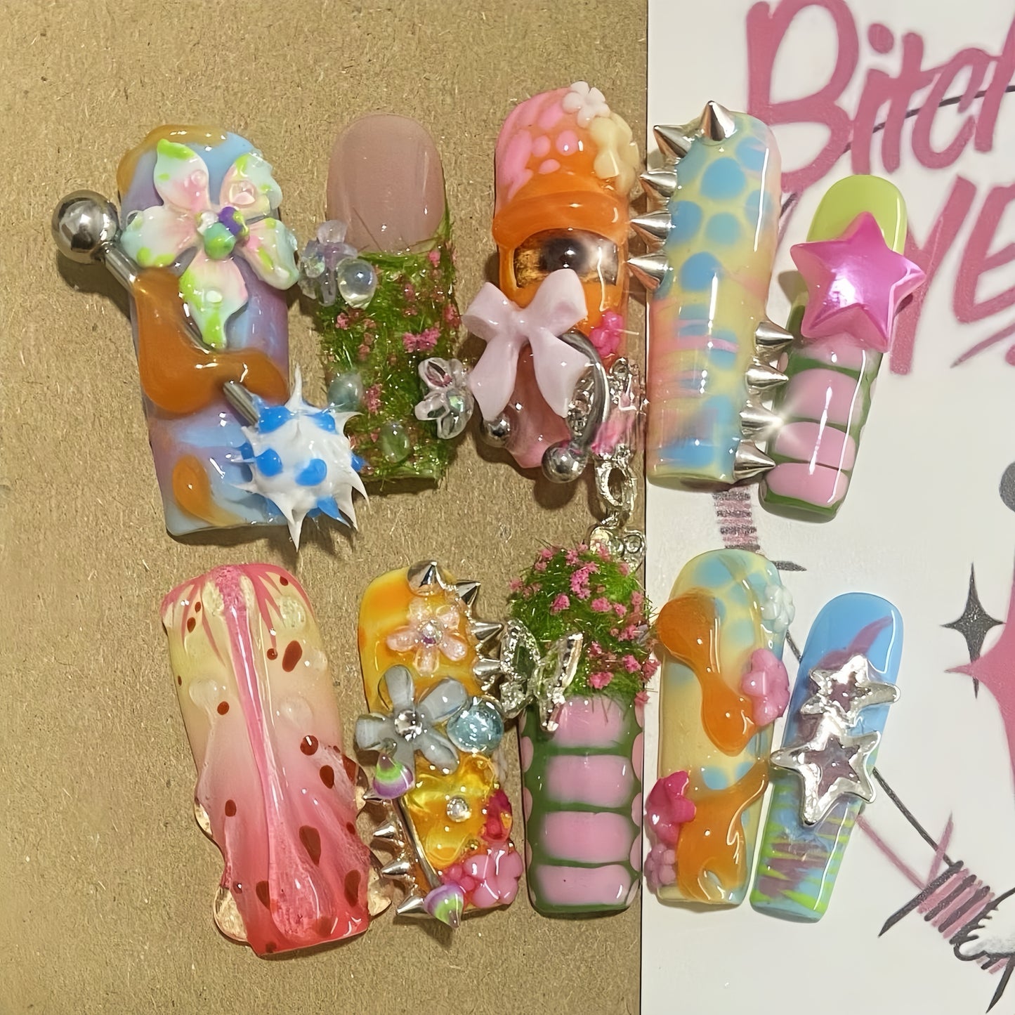 Long Coffin Spring Thorns Handmade Press On Nail Set