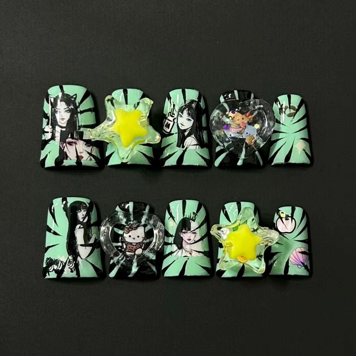 Medium or Long Duck Bill Gothic Tomie Handmade Press On Nail Set