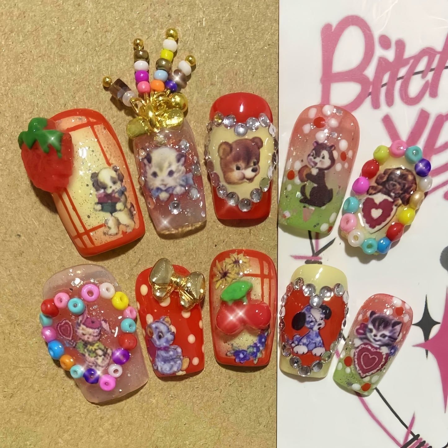 Medium Coffin Showa Vintage Retro Handmade Press On Nail Set