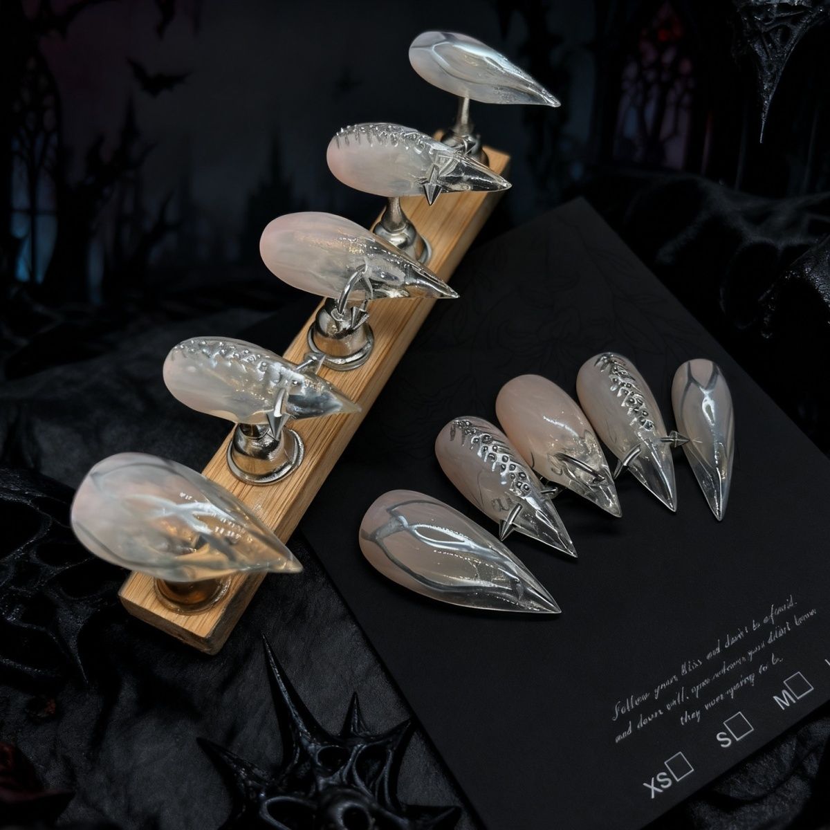 Nude Dragon Claw Pierced Metal Handmade Press On Nail Set