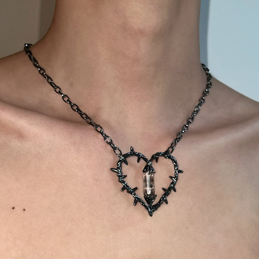 Dark Thorn Heart Gem Pendant Necklace