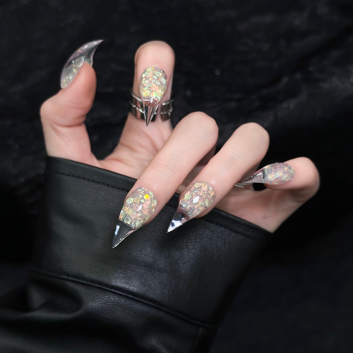 Dragon Claw Glitter French Design Handmade Press On Nail Set