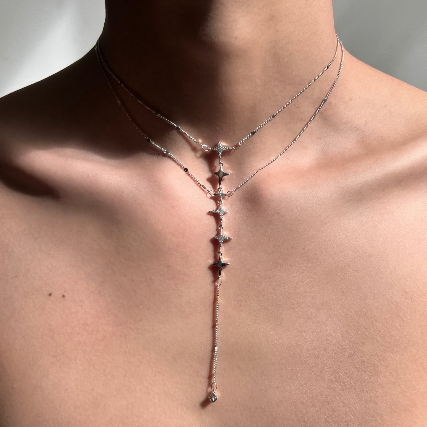 Sparkling Fishbone Starry Layered Necklace