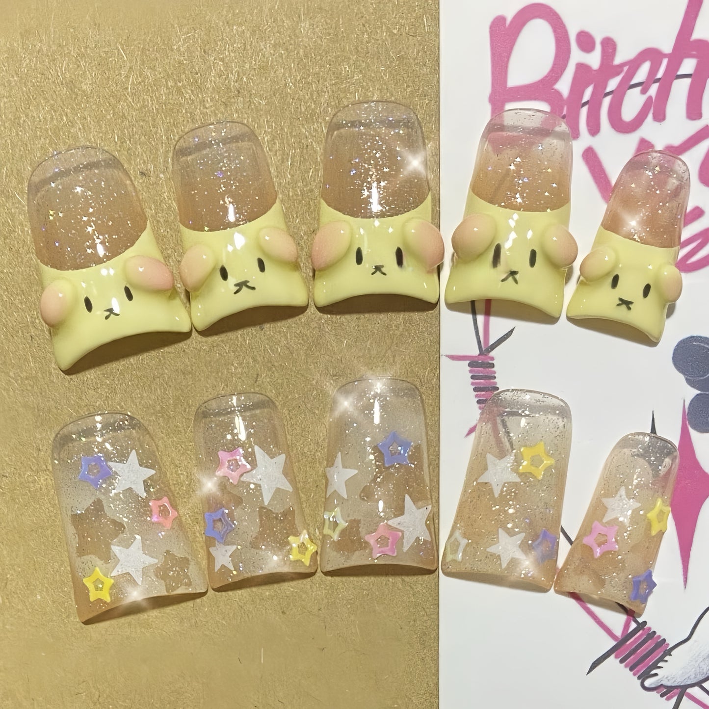 Medium Duck Teddy Can Handmade Press On Nail Set
