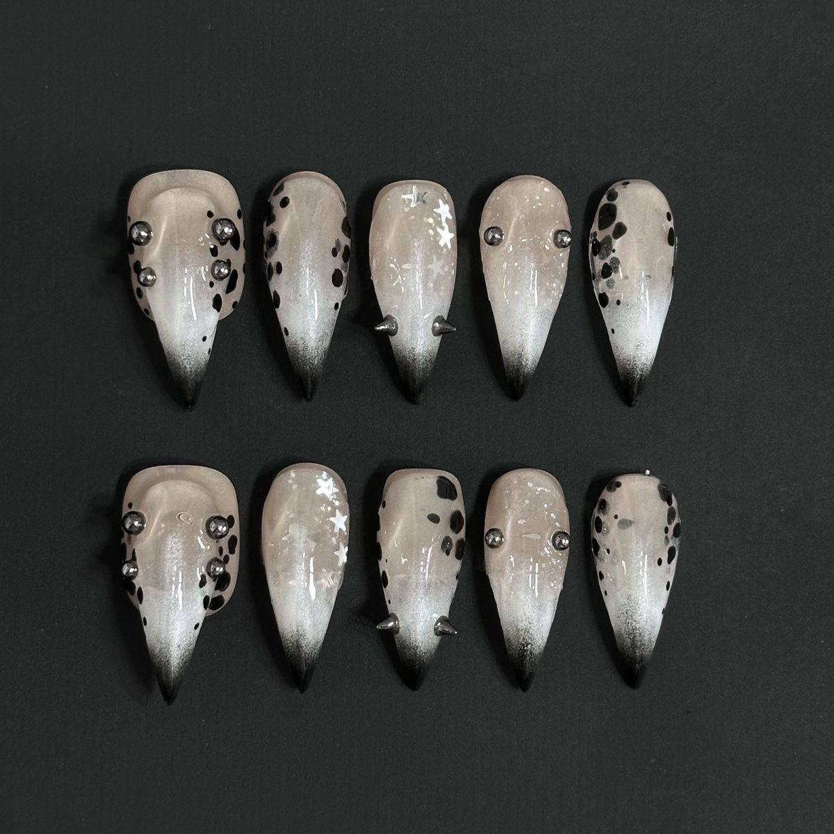 Short Dragon Claw Black Leopard Matte Handmade Press On Nail Set