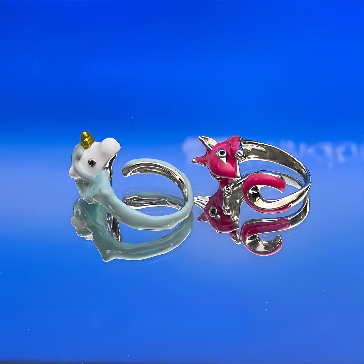 Pokémon-Style Charmander/Unicorn Drip-Glaze Adjustable Ring