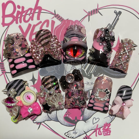 Medium Duck Crystal Evil Eye Handmade Press On Nail Set
