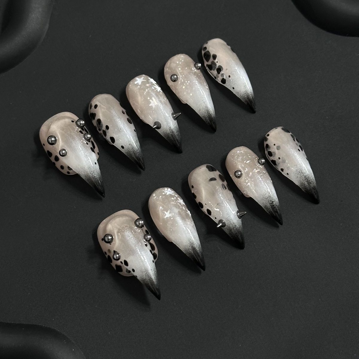 Short Dragon Claw Black Leopard Matte Handmade Press On Nail Set