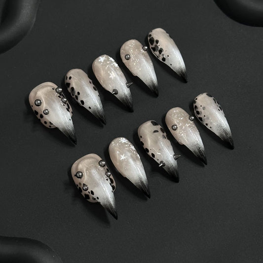 Short Dragon Claw Black Leopard Matte Handmade Press On Nail Set