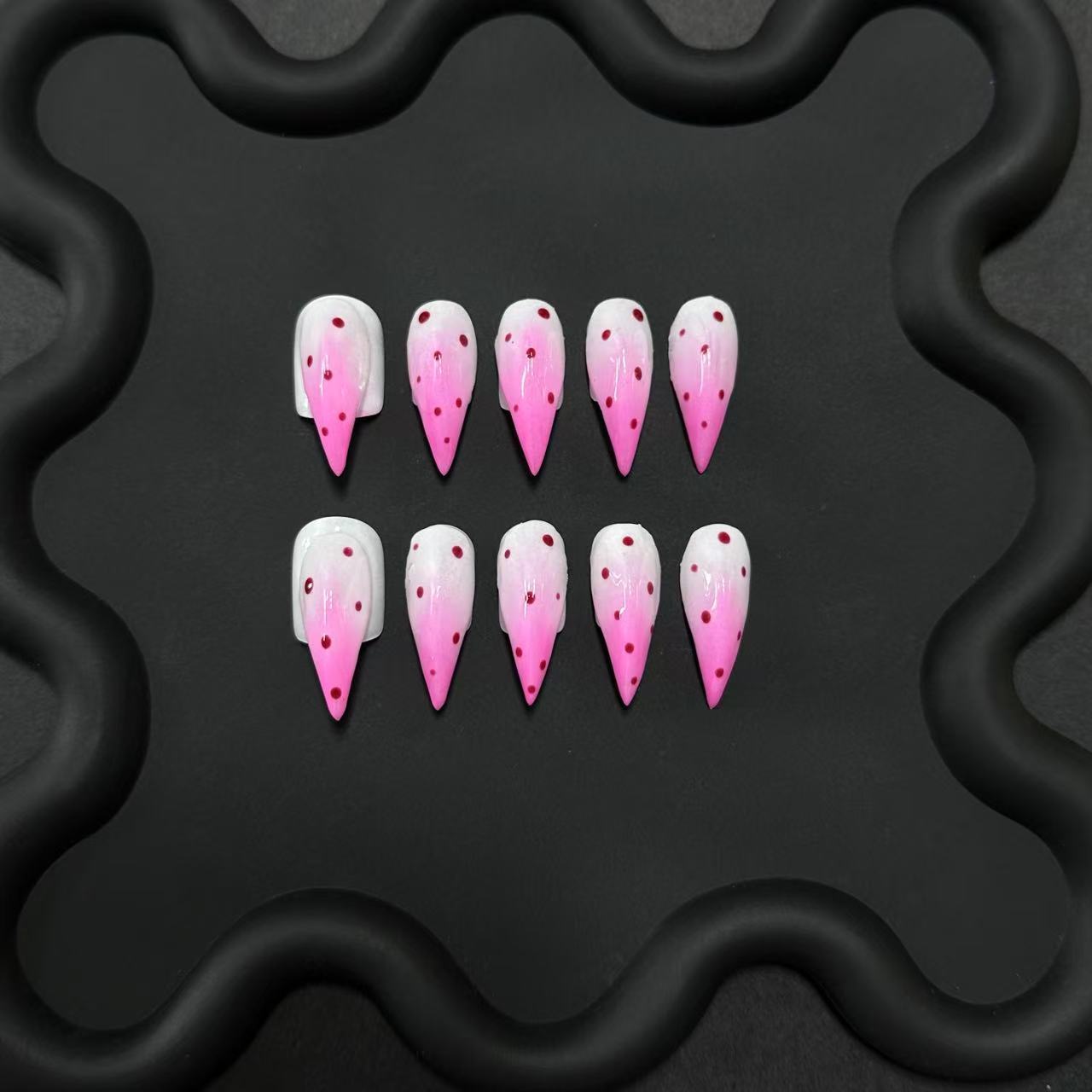 Pink Ombre Dragon Claw Y2K Polka Dot Handmade Press On Nail Set